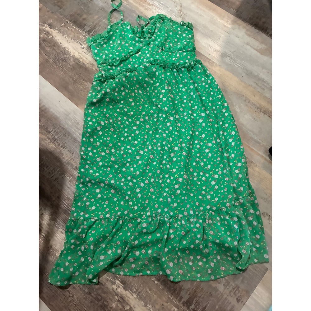 No Boundaries Green Floral Ruffle Tiered Midi Dress Womens Medium 7-9 Sundress